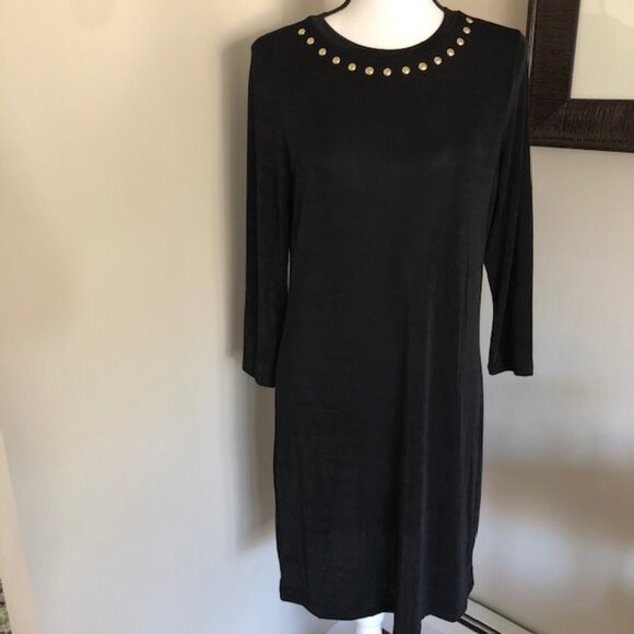 **MICHAEL KORS* Black x Gold Stud Long Sleeve Dress - Picture 1 of 7